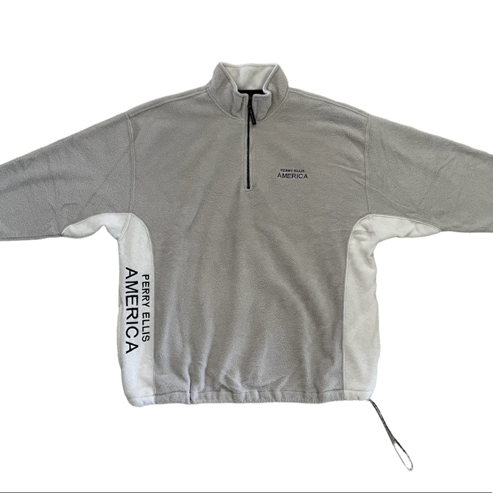 Mens Grey & White Perry Ellis America Quarter Zip Fleece